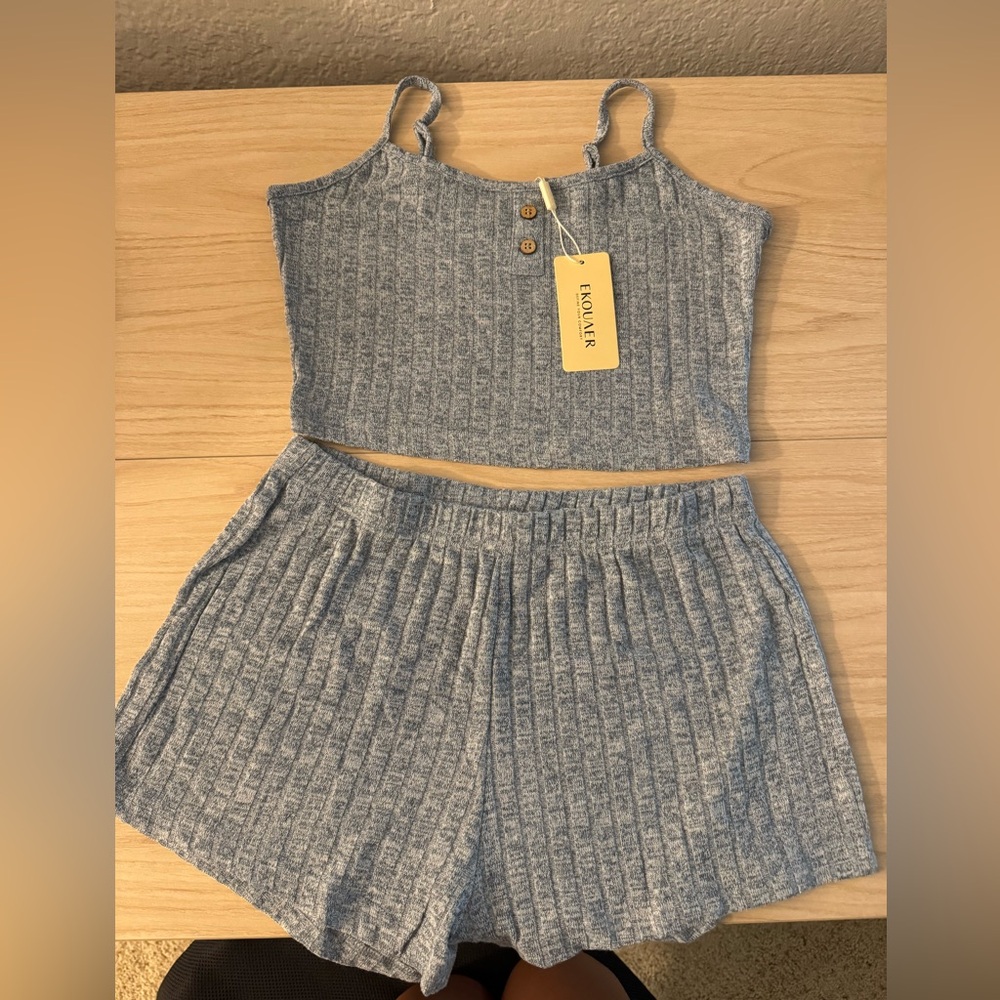 Cozy Blue Ribbed Pajama Set
